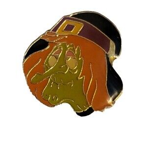 Vintage Enamel Witch Pin Gold Tone Green Black Halloween Holiday Brooch